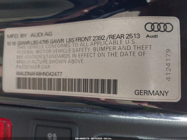 46068176 :رقم المزاد ، WAUDNAF48HN042477 vin ، 2017 Audi A4 2.0t Season Of Audi Premium مزاد بيع
