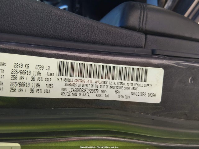 2015 Dodge Durango Limited მანქანა იყიდება აუქციონზე, vin: 1C4RDHDGXFC729079, აუქციონის ნომერი: 46068190
