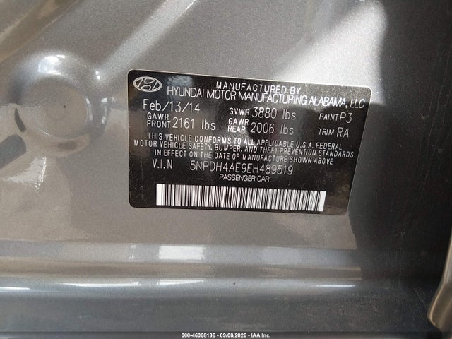 2014 Hyundai Elantra Se მანქანა იყიდება აუქციონზე, vin: 5NPDH4AE9EH489519, აუქციონის ნომერი: 46068196