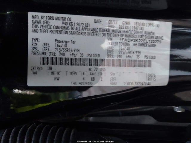 Продажа на аукционе авто 2014 Ford Focus Se, vin: 1FADP3K22EL132279, номер лота: 46068228