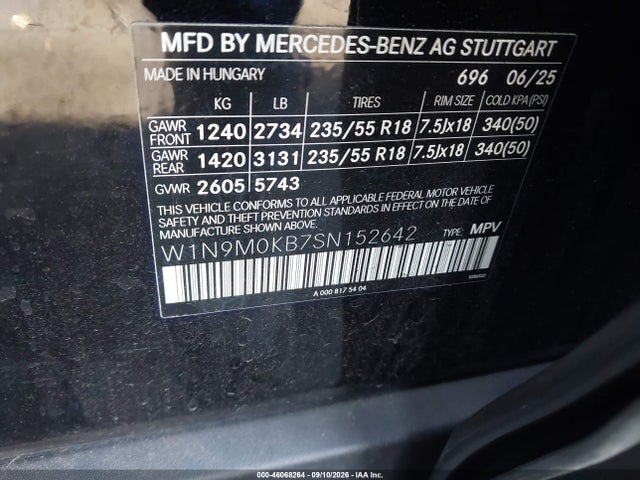 Продажа на аукционе авто 2025 Mercedes-benz Eqb 300 Suv 4matic, vin: W1N9M0KB7SN152642, номер лота: 46068264