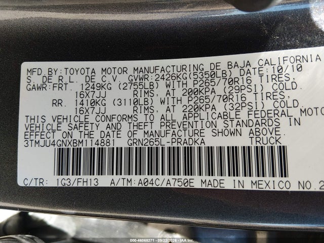 Продажа на аукционе авто 2011 Toyota Tacoma Prerunner V6, vin: 3TMJU4GNXBM114881, номер лота: 46068271