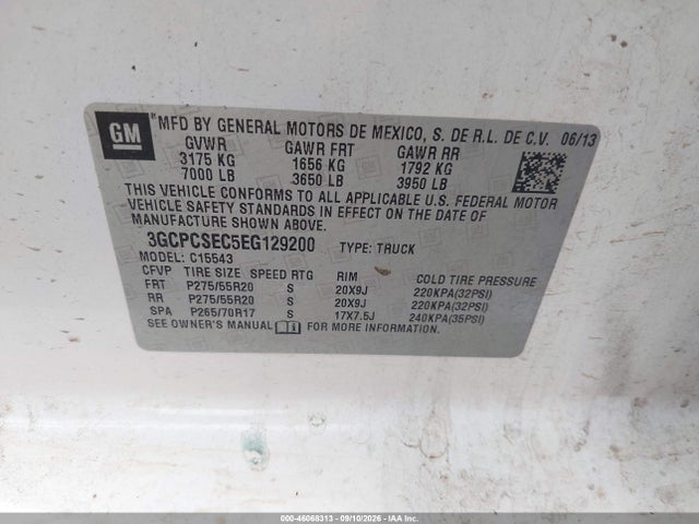 46068313 :رقم المزاد ، 3GCPCSEC5EG129200 vin ، 2014 Chevrolet Silverado 1500 1lz مزاد بيع