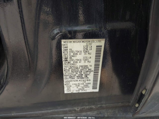 Aukcja sprzedaży 2008 Nissan Frontier Se, vin: 1N6AD07U28C424286, numer aukcji: 46068327