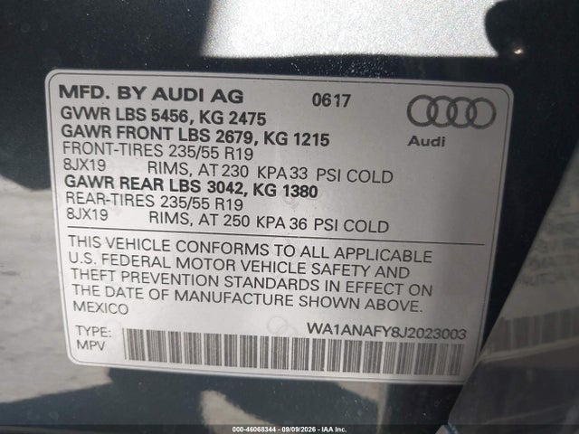WA1ANAFY8J2023003 Audi Q5 2.0t Premium/2.0t Tech Premium