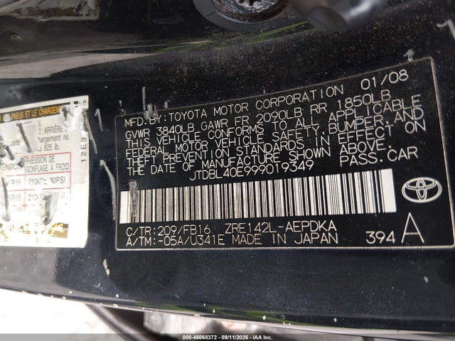 Aukcja sprzedaży 2009 Toyota Corolla Le, vin: JTDBL40E999019349, numer aukcji: 46068372