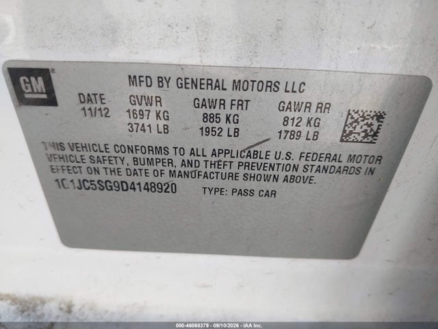 Auction sale of the 2013 Chevrolet Sonic Lt Auto, vin: 1G1JC5SG9D4148920, lot number: 46068379