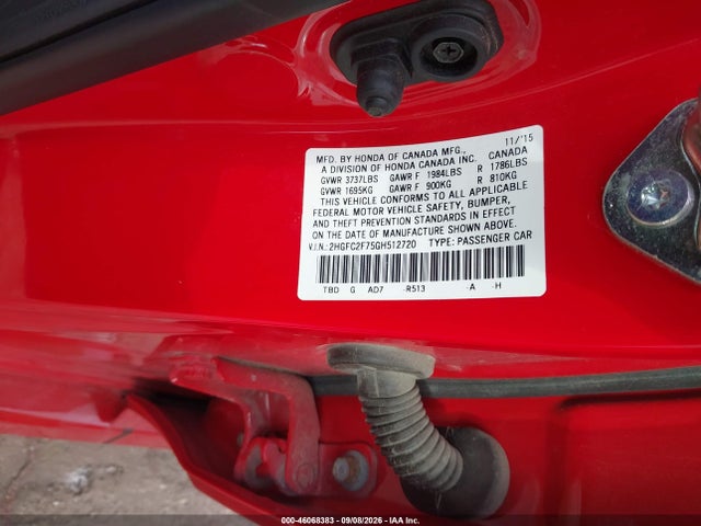 Aukcja sprzedaży 2016 Honda Civic Ex, vin: 2HGFC2F75GH512720, numer aukcji: 46068383
