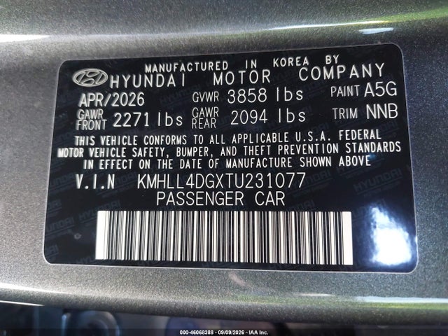 Aukcja sprzedaży 2026 Hyundai Elantra Se, vin: KMHLL4DGXTU231077, numer aukcji: 46068388