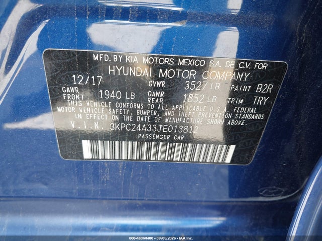 Aukcja sprzedaży 2018 Hyundai Accent Se, vin: 3KPC24A33JE013812, numer aukcji: 46068400
