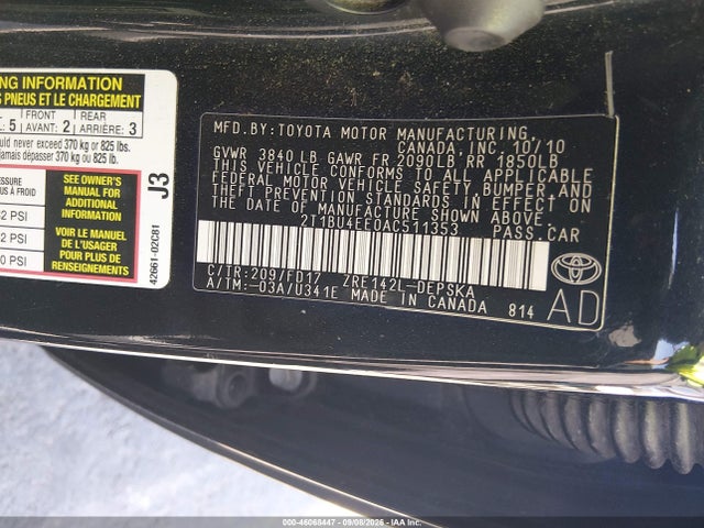 Продаж на аукціоні авто 2010 Toyota Corolla S, vin: 2T1BU4EE0AC511353, номер лоту: 46068447
