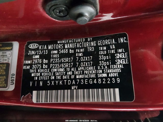 Aukcja sprzedaży 2014 Kia Sorento Lx V6, vin: 5XYKTDA73EG482239, numer aukcji: 46068448