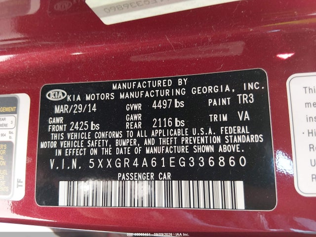 46068451 :رقم المزاد ، 5XXGR4A61EG336860 vin ، 2014 Kia Optima Sx Turbo مزاد بيع