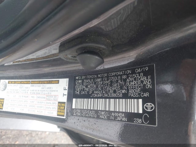 Toyota PRIUS XLE 2019 JTDKARFUXK3088058 Image 9