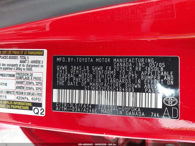 Auction sale of the 2005 Toyota Matrix, vin: 2T1KR32E65C484889, lot number: 46068482