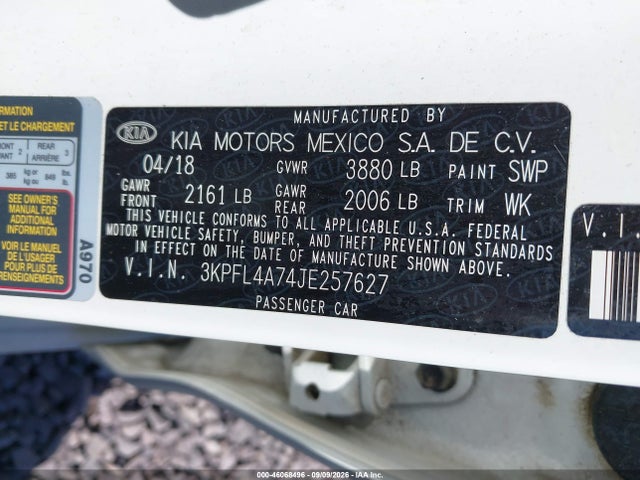 3KPFL4A74JE257627 KIA FORTE LX