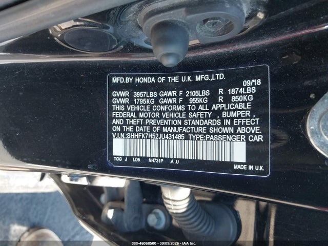 Honda CIVIC EX 2018 SHHFK7H52JU431485 Image 9