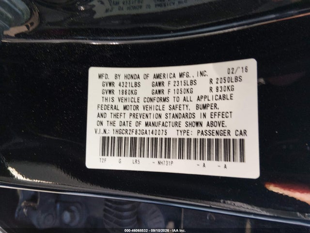 Honda Accord Ex-l 2016 1HGCR2F83GA140075 Image 9