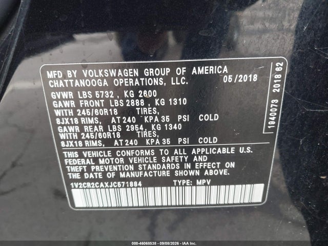 Продаж на аукціоні авто 2018 Volkswagen Atlas 3.6l V6 Se, vin: 1V2CR2CAXJC571884, номер лоту: 46068538