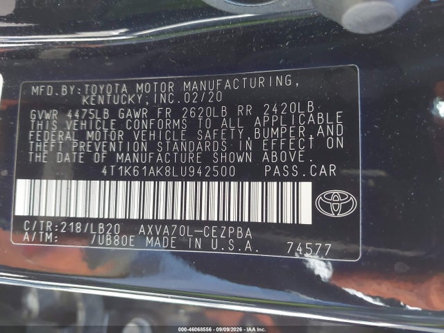 Toyota CAMRY XSE 2020 4T1K61AK8LU942500 Image 9