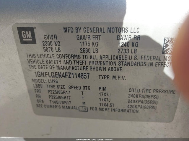 Chevrolet Equinox 2lt 2015 1GNFLGEK4FZ114857 Image 9