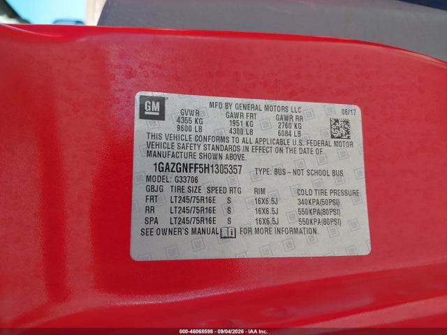 Chevrolet Express 3500 Ls 2017 1GAZGNFF5H1305357 Image 9
