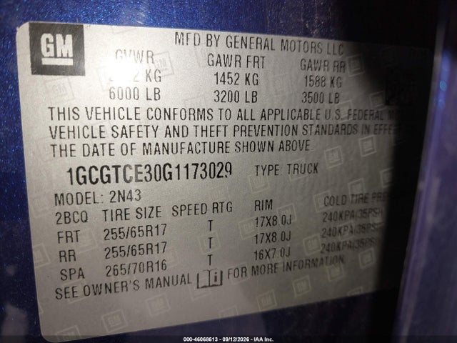 46068613 :رقم المزاد ، 1GCGTCE30G1173029 vin ، 2016 Chevrolet Colorado Lt مزاد بيع