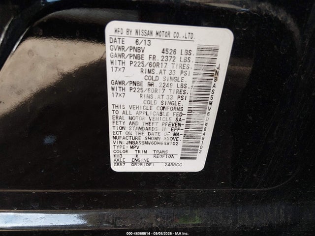 Aukcja sprzedaży 2013 Nissan Rogue Sv, vin: JN8AS5MV6DW649102, numer aukcji: 46068614