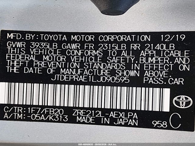 Toyota COROLLA LE 2020 JTDEPRAE1LJ090595 Image 9