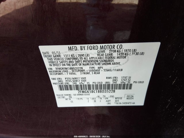 Продаж на аукціоні авто 2011 Ford Flex Se, vin: 2FMGK5BC1BBD35228, номер лоту: 46068623
