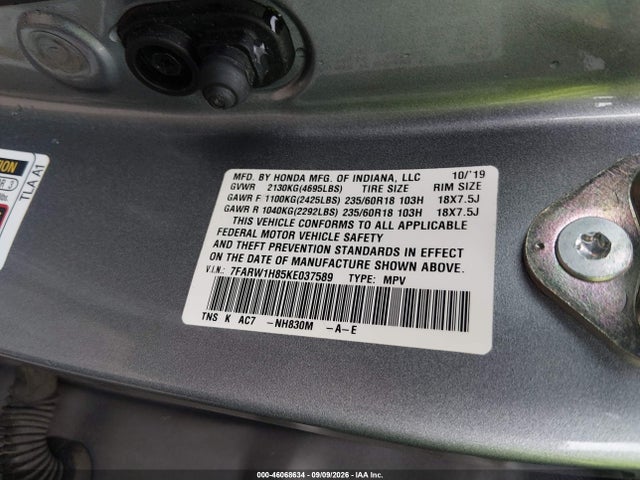 Aukcja sprzedaży 2019 Honda Cr-v Ex-l, vin: 7FARW1H85KE037589, numer aukcji: 46068634