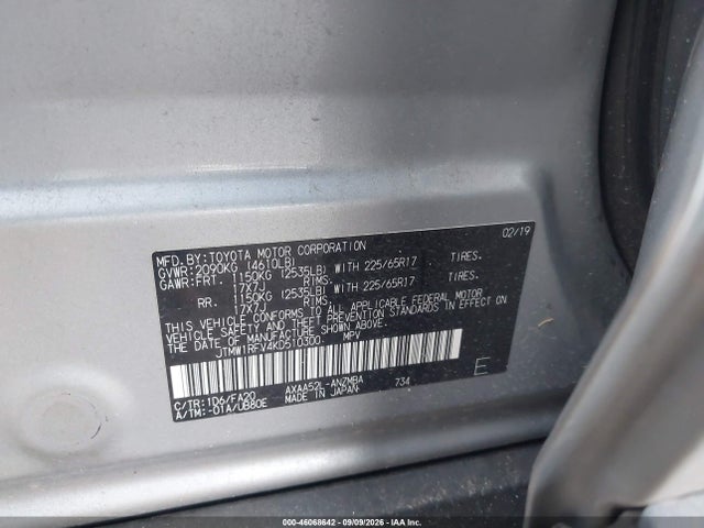 Продажа на аукционе авто 2019 Toyota Rav4 Xle, vin: JTMW1RFV4KD510300, номер лота: 46068642
