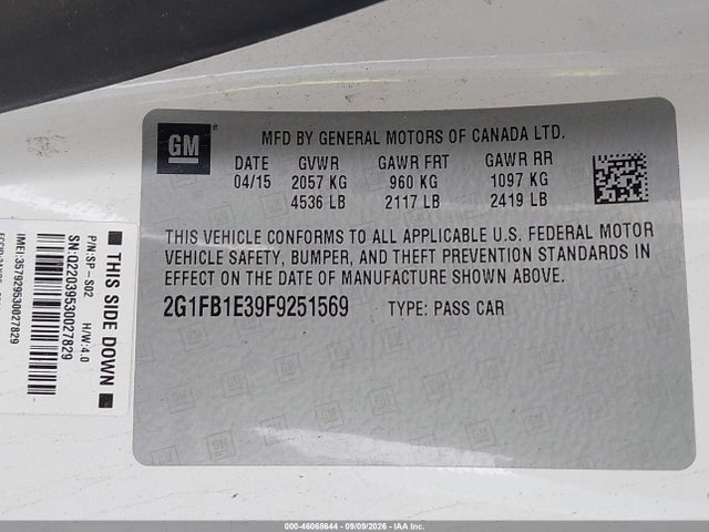 Продаж на аукціоні авто 2015 Chevrolet Camaro 2ls, vin: 2G1FB1E39F9251569, номер лоту: 46068644