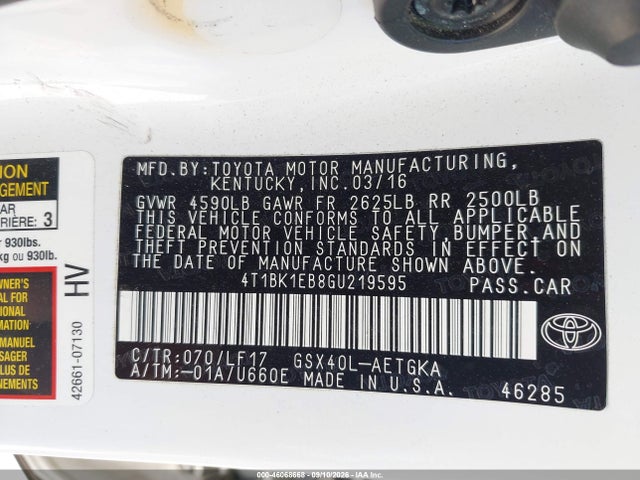 4T1BK1EB8GU219595 Toyota Avalon Xle Plus