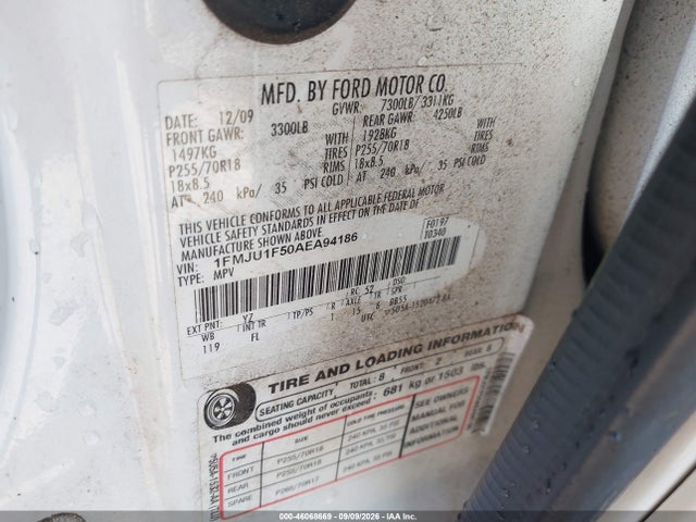 2010 Ford Expedition Xlt მანქანა იყიდება აუქციონზე, vin: 1FMJU1F50AEA94186, აუქციონის ნომერი: 46068669