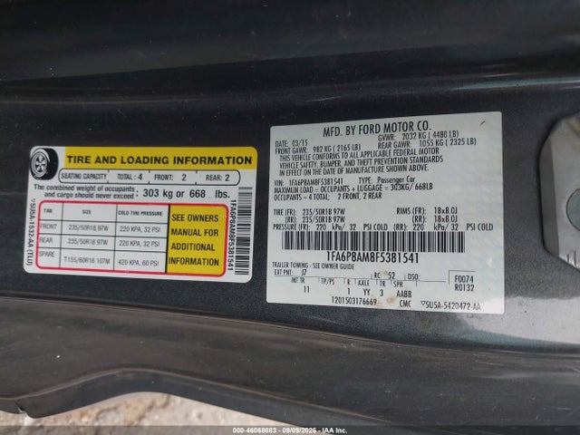 Продаж на аукціоні авто 2015 Ford Mustang V6, vin: 1FA6P8AM8F5381541, номер лоту: 46068683