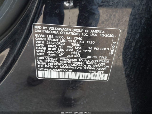 Aukcja sprzedaży 2021 Volkswagen Atlas Cross Sport 3.6l V6 Se W/technology, vin: 1V2WE2CA8MC200039, numer aukcji: 46068685