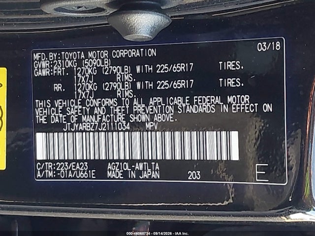 Aukcja sprzedaży 2018 Lexus Nx 300, vin: JTJYARBZ7J2111034, numer aukcji: 46068734