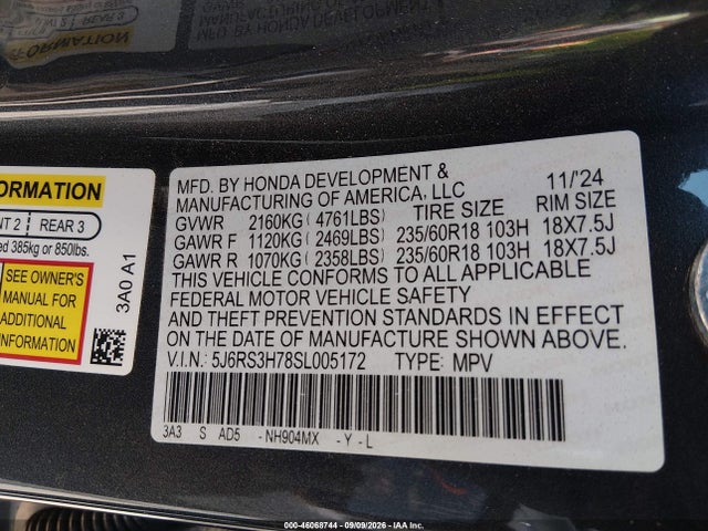 5J6RS3H78SL005172 Honda Cr-v Ex-l 2wd