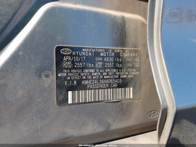 Aukcja sprzedaży 2017 Hyundai Sonata Hybrid Se, vin: KMHE24L36HA065403, numer aukcji: 46068815