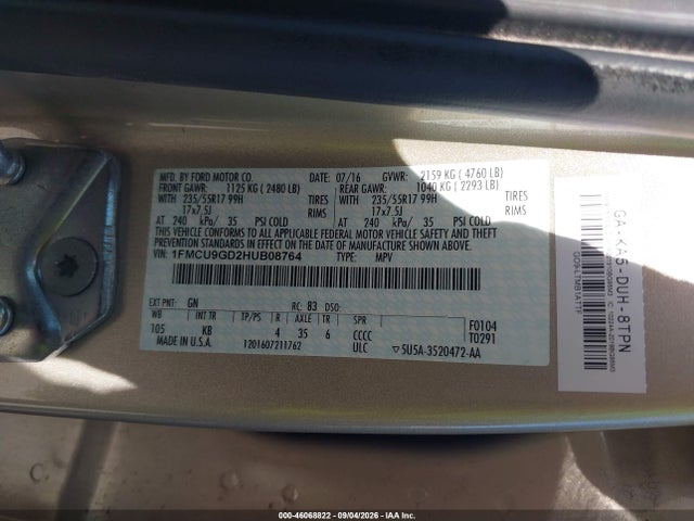 Ford ESCAPE SE 2017 1FMCU9GD2HUB08764 Image 9