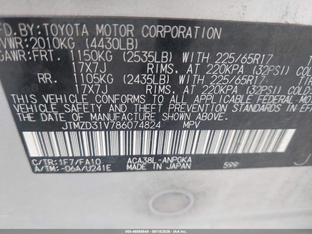 2008 Toyota Rav4 Limited მანქანა იყიდება აუქციონზე, vin: JTMZD31V786074824, აუქციონის ნომერი: 46068849