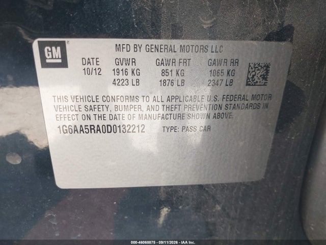46068875 :رقم المزاد ، 1G6AA5RA0D0132212 vin ، 2013 Cadillac Ats Standard مزاد بيع