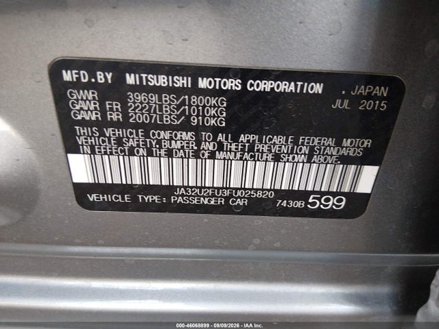 Продажа на аукционе авто 2015 Mitsubishi Lancer Es, vin: JA32U2FU3FU025820, номер лота: 46068899