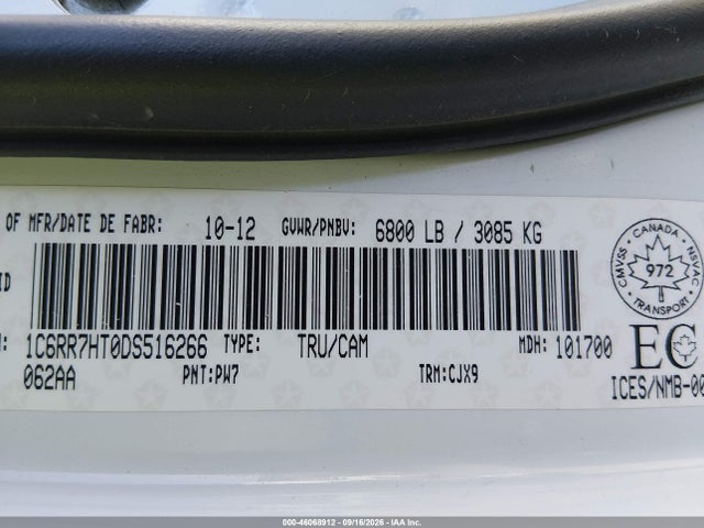 Aukcja sprzedaży 2013 Ram 1500 Sport, vin: 1C6RR7HT0DS516266, numer aukcji: 46068912
