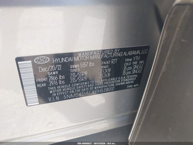 Продажа на аукционе авто 2023 Hyundai Santa Fe Limited, vin: 5NMS4DALXPH538017, номер лота: 46068927