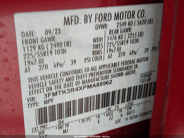Продаж на аукціоні авто 2023 Ford Mustang Mach-e Premium, vin: 3FMTK3R4XPMA88962, номер лоту: 46068942