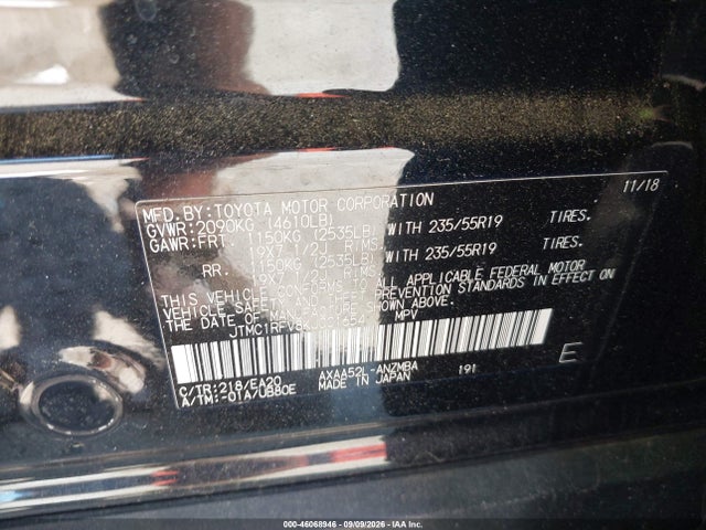 46068946 :رقم المزاد ، JTMC1RFV8KJ001654 vin ، 2019 Toyota Rav4 Xle Premium مزاد بيع