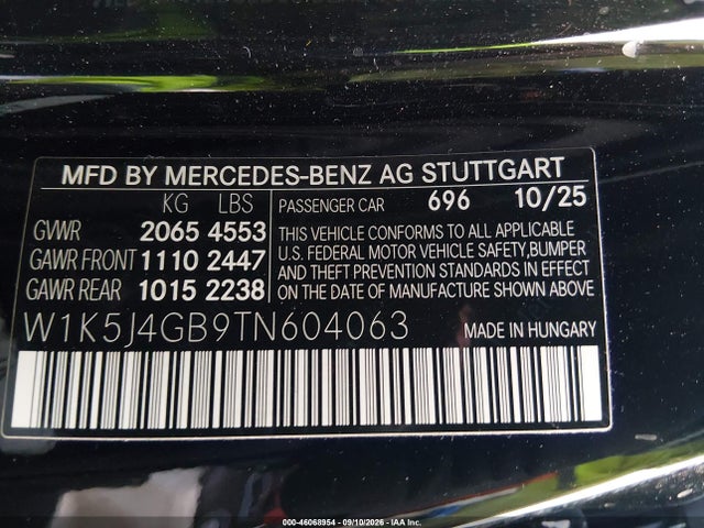 46068954 :رقم المزاد ، W1K5J4GB9TN604063 vin ، 2026 Mercedes-benz Cla 250 Coupe مزاد بيع