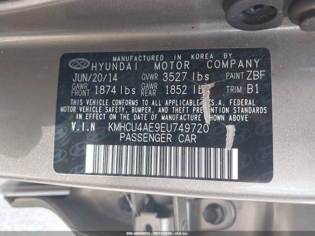 2014 Hyundai Accent Gls მანქანა იყიდება აუქციონზე, vin: KMHCU4AE9EU749720, აუქციონის ნომერი: 46068955
